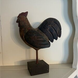 Rustic Wooden Rooster Sculpture